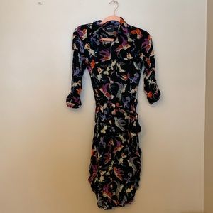 Anthropologie Maeve Martina Bird Print Button Down Belted dress